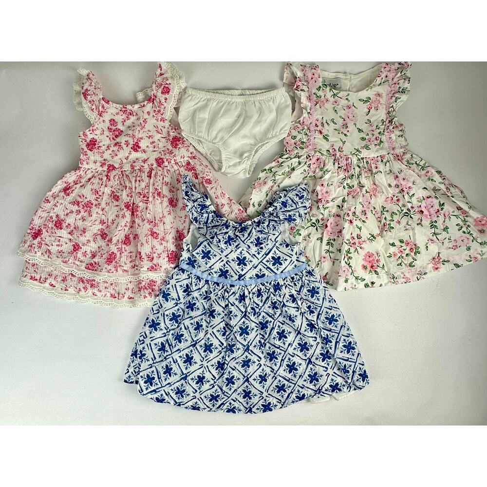 Pippa & Julie Size 18 Months Baby Girls Set Bundle of 3 100% Cotton Sun Dresses